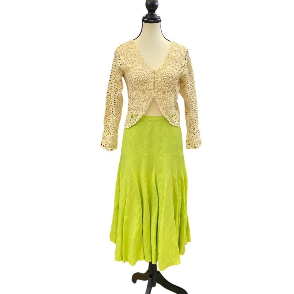 100% linen Vibrant Green A-Line Women's Skirt EUC size 12